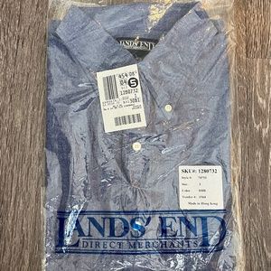 NWT Land's End 16-16.5 Dark Blue Chambray Short Sleeve Button Down